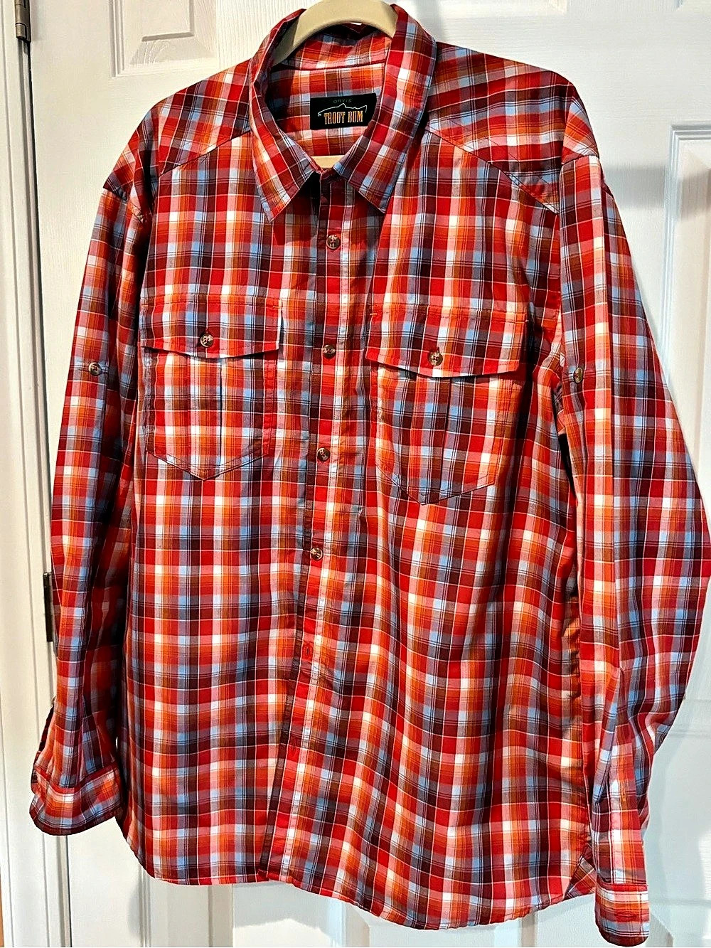 Orvis Trout Bum Plaid Button Down in Red & Blue XL